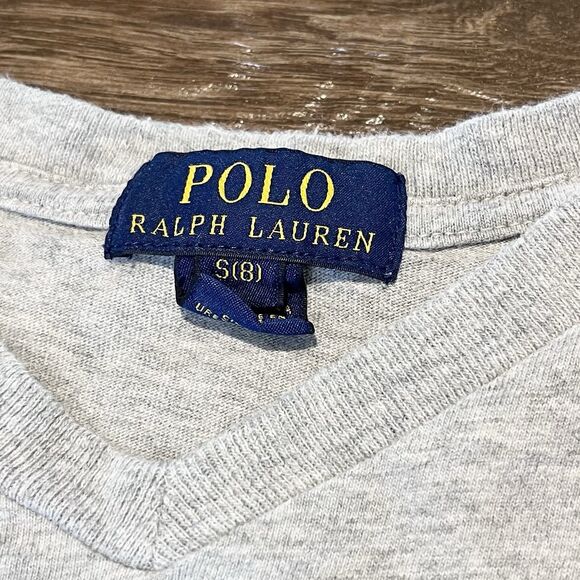 Polo Ralph Lauren Shirt Boys Small Gray V-neck Long Sleeve Pony Logo Preppy - Picture 4 of 7